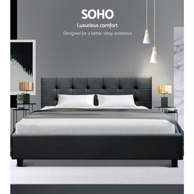 Artiss King Size Bed Frame Base Mattress Platform Black Leather Wooden SOHO Payday Deals