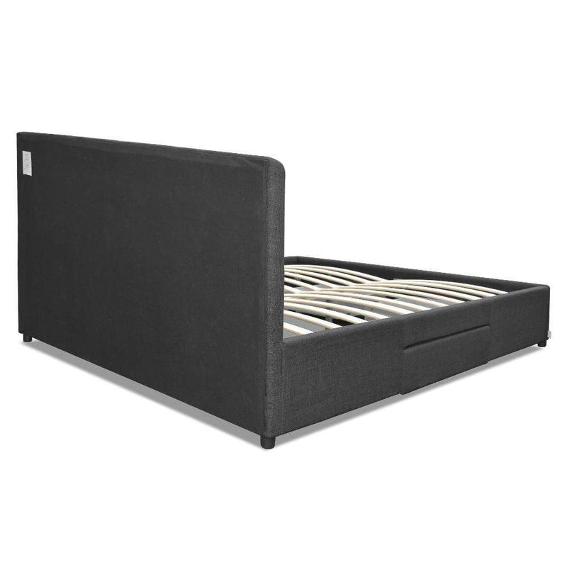 Artiss King Size Fabric Bed Frame Headboard with Drawers  - Charcoal
