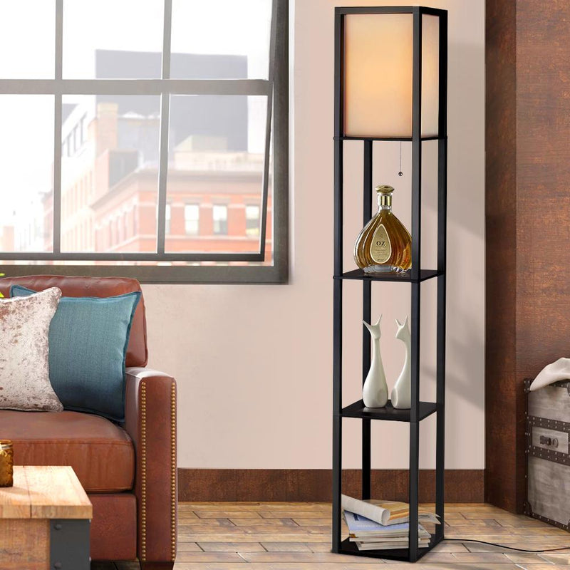 Artiss Led Floor Lamp Shelf Vintage Wood Standing Light Reading Storage Bedroom Payday Deals