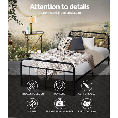 Artiss LEO Metal Bed Frame KS King Single - Black Payday Deals