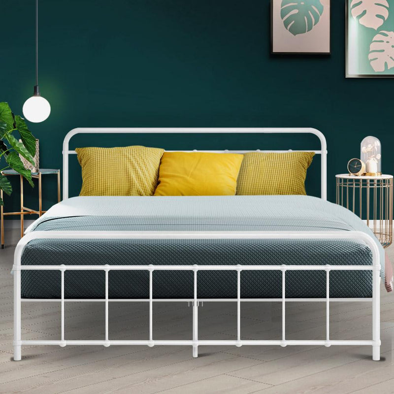 Artiss LEO Metal Bed Frame - Queen (White) Payday Deals