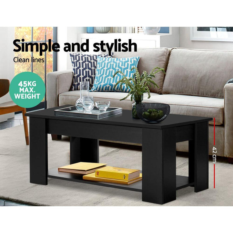 Artiss Lift Up Top Coffee Table Storage Shelf Black Payday Deals