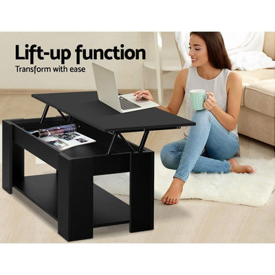 Artiss Lift Up Top Coffee Table Storage Shelf Black Payday Deals