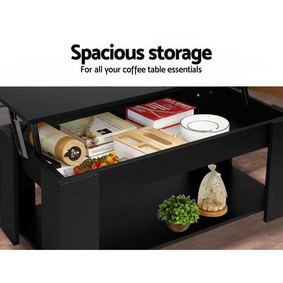 Artiss Lift Up Top Coffee Table Storage Shelf Black Payday Deals