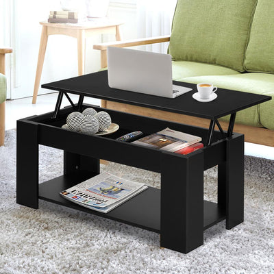 Artiss Lift Up Top Coffee Table Storage Shelf Black Payday Deals