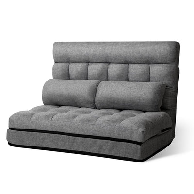 Artiss Lounge Sofa Bed 2-seater Floor Folding Fabric Grey Payday Deals