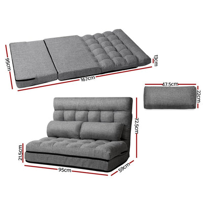 Artiss Lounge Sofa Bed 2-seater Floor Folding Fabric Grey Payday Deals