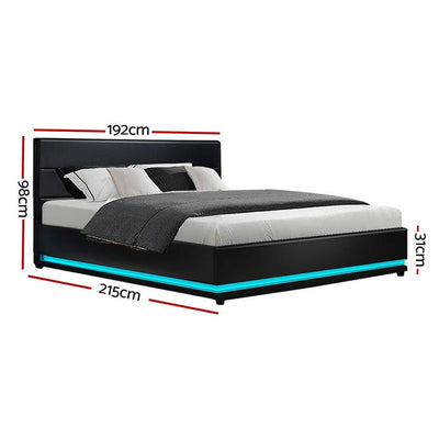 Artiss Lumi LED Bed Frame PU Leather Gas Lift Storage - Black King Payday Deals