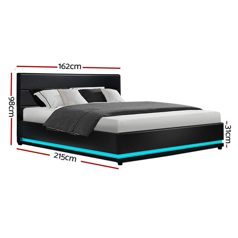 Artiss Lumi LED Bed Frame PU Leather Gas Lift Storage - Black Queen Payday Deals