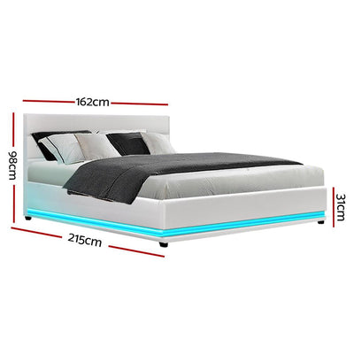 Artiss Lumi LED Bed Frame PU Leather Gas Lift Storage - White Queen Payday Deals
