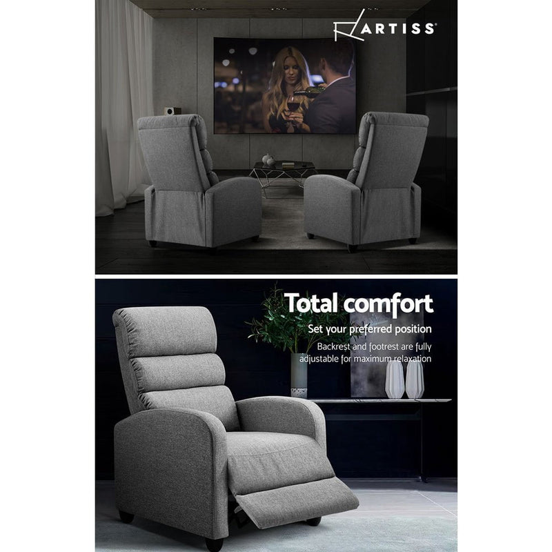 Artiss Luxury Recliner Chair Chairs Lounge Armchair Sofa Fabric Cover Grey Payday Deals