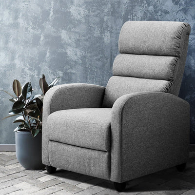 Artiss Luxury Recliner Chair Chairs Lounge Armchair Sofa Fabric Cover Grey Payday Deals