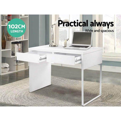 Artiss Metal Desk with 2 Drawers - White Payday Deals