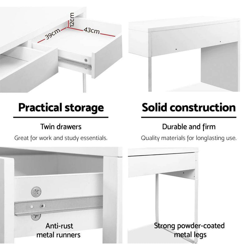 Artiss Metal Desk with 2 Drawers - White Payday Deals