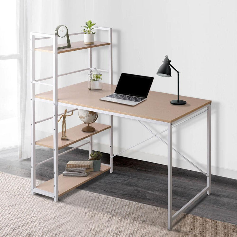 Artiss Metal Desk with Shelves - White with Oak Top Payday Deals
