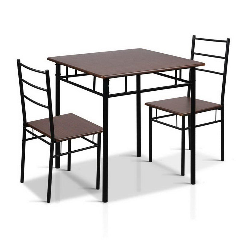 Artiss Metal Table and Chairs - Walnut & Black Payday Deals