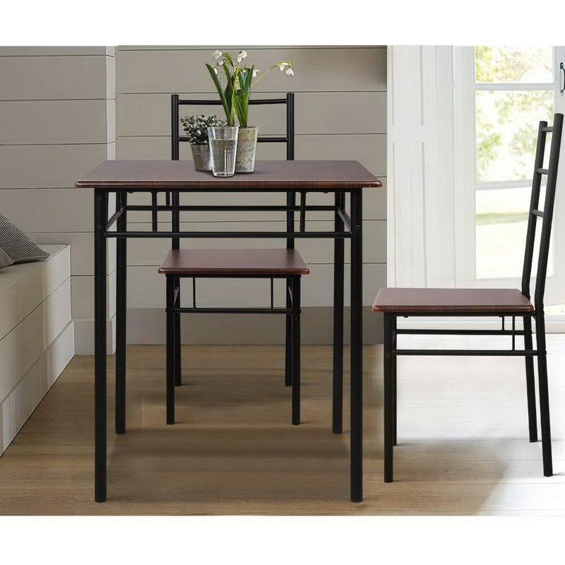 Artiss Metal Table and Chairs - Walnut & Black Payday Deals