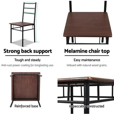 Artiss Metal Table and Chairs - Walnut & Black Payday Deals