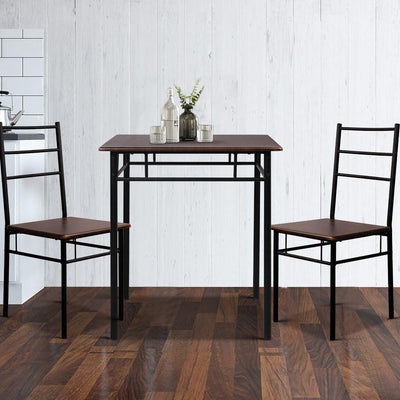 Artiss Metal Table and Chairs - Walnut & Black Payday Deals