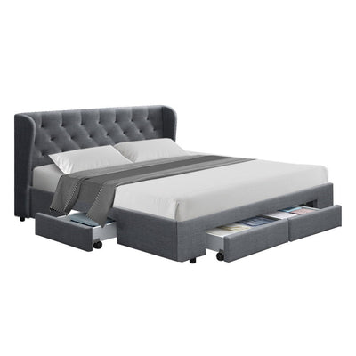 Artiss Bed Frame Queen Size Base With Storage Drawers Charcoal Fabric Mila Collection
