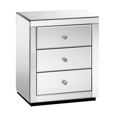 Artiss Mirrored Bedside Table Drawers Furniture Mirror Glass Presia Silver