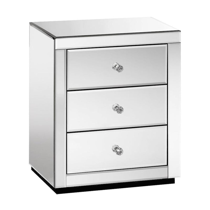 Artiss Mirrored Bedside Table Drawers Furniture Mirror Glass Presia Silver Payday Deals