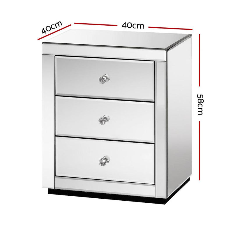 Artiss Mirrored Bedside Table Drawers Furniture Mirror Glass Presia Silver Payday Deals