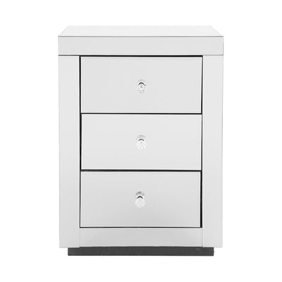 Artiss Mirrored Bedside Table Drawers Furniture Mirror Glass Presia Silver Payday Deals