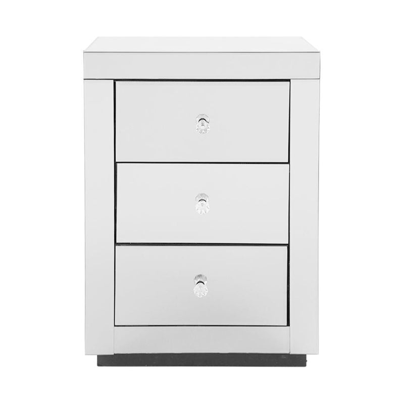 Artiss Mirrored Bedside Table Drawers Furniture Mirror Glass Presia Silver Payday Deals