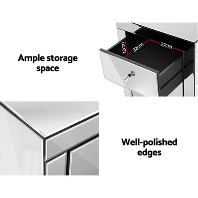 Artiss Mirrored Bedside Table Drawers Furniture Mirror Glass Presia Silver Payday Deals