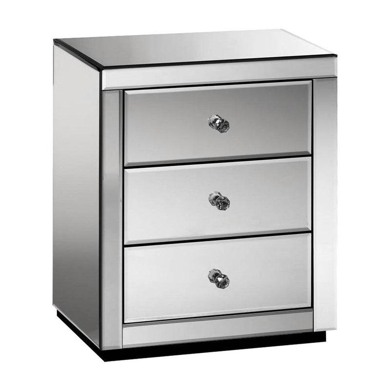 Artiss Mirrored Bedside table Drawers Furniture Mirror Glass Presia Smoky Grey Payday Deals