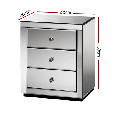 Artiss Mirrored Bedside table Drawers Furniture Mirror Glass Presia Smoky Grey Payday Deals