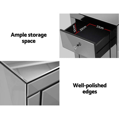 Artiss Mirrored Bedside table Drawers Furniture Mirror Glass Presia Smoky Grey Payday Deals