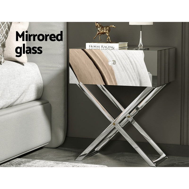 Artiss Mirrored Bedside Table Side End Table Drawers Nightstand Bedroom Silver Payday Deals