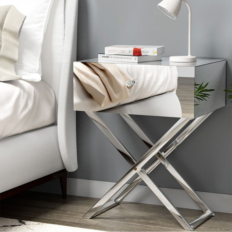 Artiss Mirrored Bedside Table Side End Table Drawers Nightstand Bedroom Silver Payday Deals