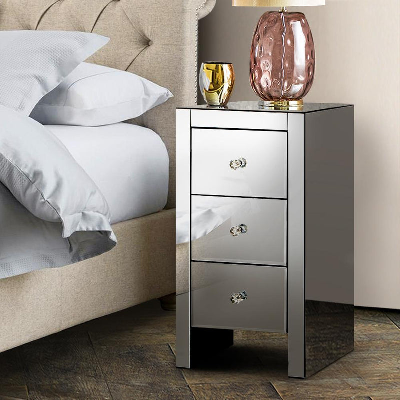 Artiss Mirrored Bedside Tables Drawers Crystal Chest Nightstand Glass Grey Payday Deals