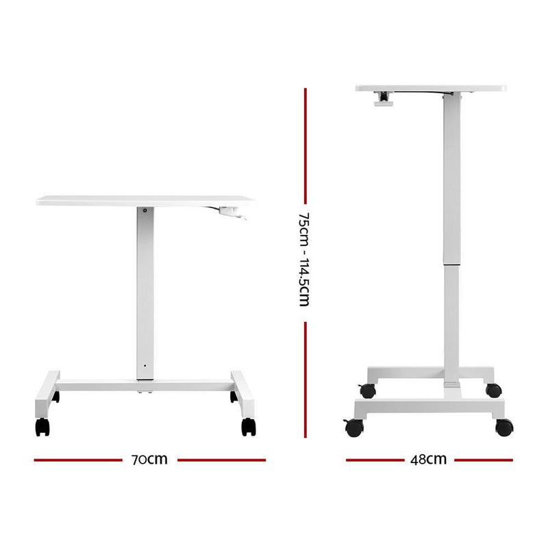 Artiss Mobile Height Adjustable Standing Desk Sit Stand Portable Computer Laptop Bar Table Gas Lift White