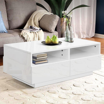 Artiss Modern Coffee Table 4 Storage Drawers High Gloss Wooden Shelf White