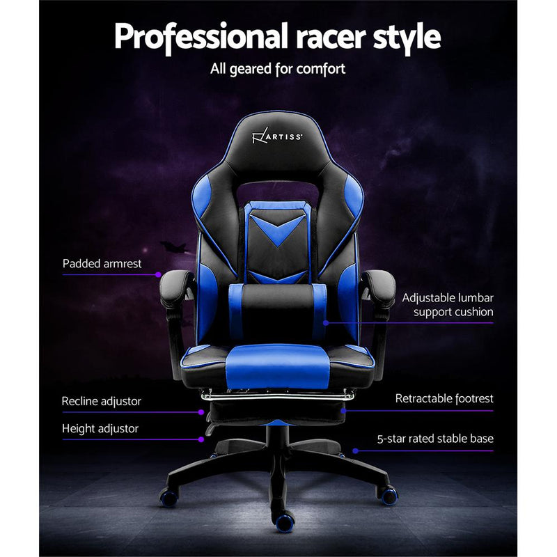 Artiss Office Chair Computer Desk Gaming Chair Study Home Work Recliner Black Blue Payday Deals