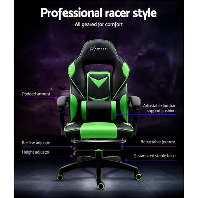 Artiss Office Chair Computer Desk Gaming Chair Study Home Work Recliner Black Green Payday Deals