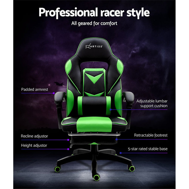 Artiss Office Chair Computer Desk Gaming Chair Study Home Work Recliner Black Green Payday Deals