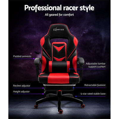 Artiss Office Chair Computer Desk Gaming Chair Study Home Work Recliner Black Red Payday Deals