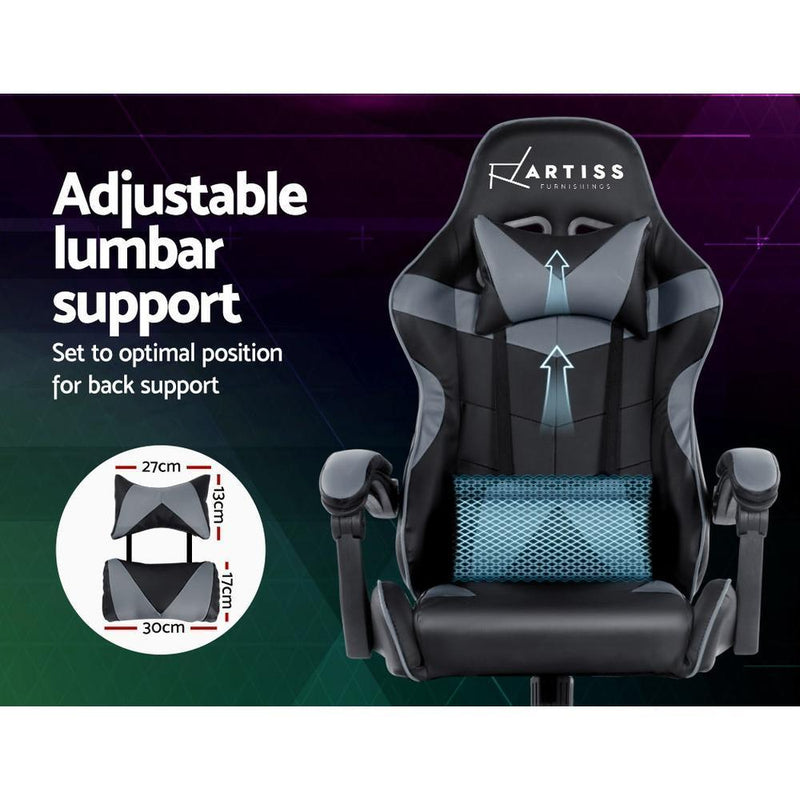 Artiss Office Chair Gaming Chair Computer Chairs Recliner PU Leather Seat Armrest Black Grey Payday Deals