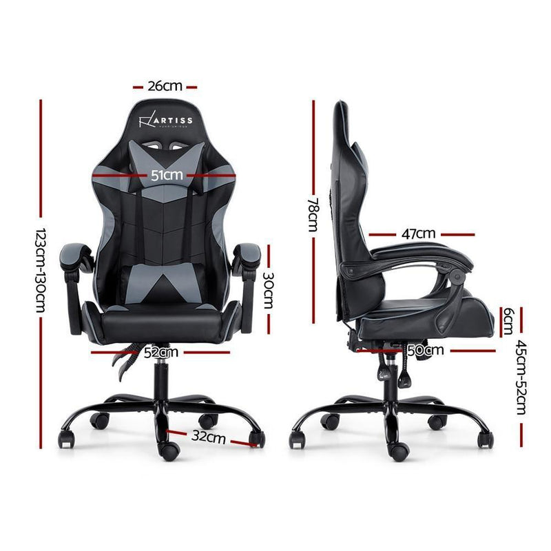 Artiss Office Chair Gaming Chair Computer Chairs Recliner PU Leather Seat Armrest Black Grey Payday Deals