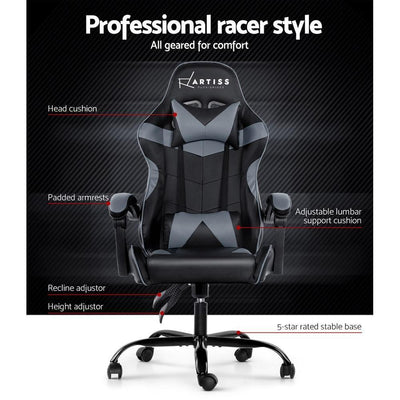 Artiss Office Chair Gaming Chair Computer Chairs Recliner PU Leather Seat Armrest Black Grey Payday Deals