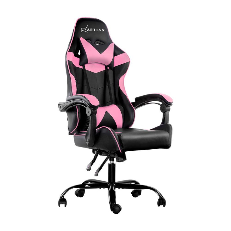 Artiss Office Chair Gaming Chair Computer Chairs Recliner PU Leather Seat Armrest Black Pink Payday Deals