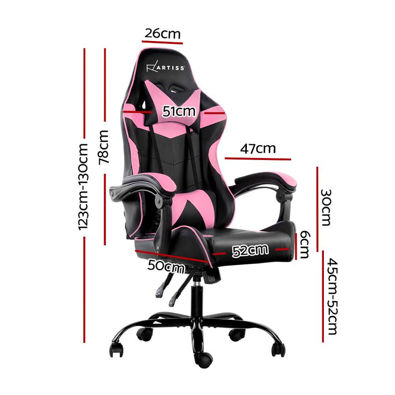 Artiss Office Chair Gaming Chair Computer Chairs Recliner PU Leather Seat Armrest Black Pink Payday Deals