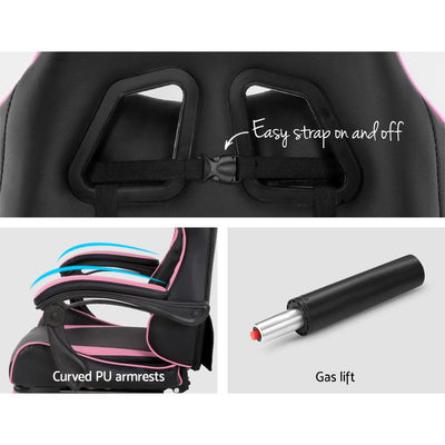 Artiss Office Chair Gaming Chair Computer Chairs Recliner PU Leather Seat Armrest Black Pink Payday Deals