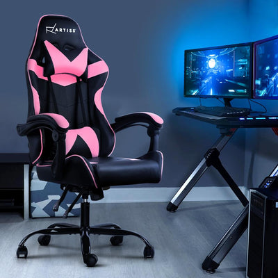 Artiss Office Chair Gaming Chair Computer Chairs Recliner PU Leather Seat Armrest Black Pink Payday Deals