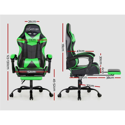 Artiss Office Chair Gaming Chair Computer Chairs Recliner PU Leather Seat Armrest Footrest Black Green Payday Deals